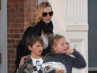 Joe Alfie Winslet Mendes with his mother Kate Winslet and sister Mia Threapleton.